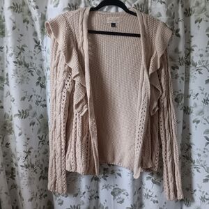 Universal Thread Beige Cardigan with Ruffle Accents